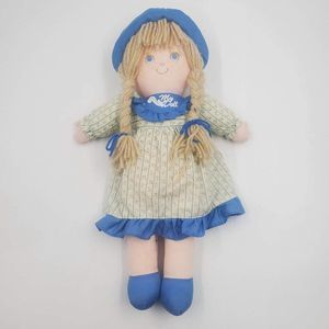 Vintage "My Doll" Plush Doll with Yarn Hair Blue Hat Dress Shoes All Cloth Body